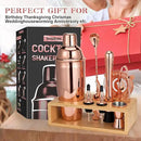 Cocktail Shaker Set, Mixology Bartender Kit 10-Piece Bar Tool Set with Stylish Bamboo Stand, Bar kit: Matini Shaker Mixing Spoon Muddler Jigger Cocksrew for Barware Set | Rose by CozyNest Decor