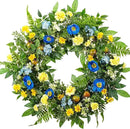 WANNA-CUL 24 Inch Spring Summer Carnation Wreaths for Front Door, Spring Front Door Wreath with Blue &Yellow Flowers Door Wreath with Pomegranates,Daisy for Wedding by CozyNest Decor