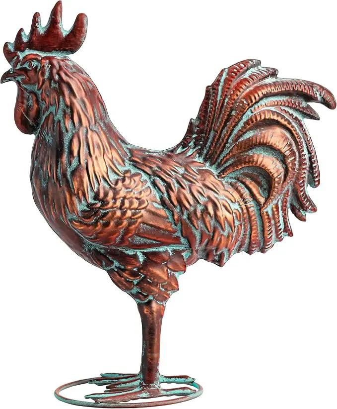 Garden Rooster Statues,15.7" L x 18.8" H Outdoor Metal Chicken Figurines,Antique Copper Chicken Sculptures & Statues Ornaments,3D Large Yard Rooster Decor for Home Kitchen Patio Farm, photo 3 of 8