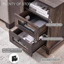 OKD Nightstand with Charging Station, 18'' Industrial & Farmhouse End Table with 2 Drawers & Open Cubby, Rustic Mesh Drawer Sofa Side Table w/Storage for Bedroom, Living Room, Office, Dark Rustic Oak by CozyNest Decor