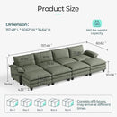 LINSY HOME Modular Sectional Sofa - 157'' Sleeper Sofa Cloud Couch Oversized Corduroy Sofa Bed with Movable Ottoman Soft Modern Comfy Couch for Living Room Apartment Office, Green by CozyNest Decor