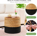 Wimarsbon 18'' Ottoman Pouf, Natural Braided Poof, Rustic Handweave Lounge Pouffe, Boho Footrest Stool for Bedroom, Accent Table for Living Room (Storage - 18inch Cattail+Black Corn Husk L) by CozyNest Decor
