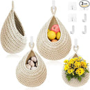 Hanging Fruit Baskets for Kitchen - 3 Pack Boho Wall Hanging Basket with 6 Pcs Strong Hooks, Handwoven Onion Storage Teardrop Home Onion Basket for Fruits Vegetable Potato Kitchen Storage (White) by CozyNest Decor