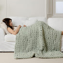 WESHIONGOO Chunky Knit Blanket Throw 50"×60" Knitted Throw Blankets for Couch Bed Fluffy Soft Blanket with Jumbo Chenille Yarn Thick 100% Handmade (Sage Green) by CozyNest Decor