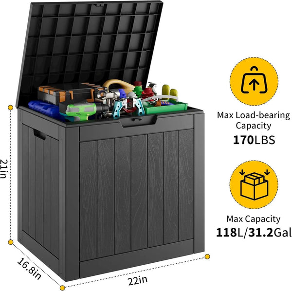 KAMABOKO 32 Gallon Outdoor Storage Box 2 Pack All-Weather Deck Box for Patio Furniture, Package Deliveries, Garden Tools, Pool Supplies & Cushions, Black, photo 2 of 6