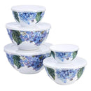 Amazon Basics Nesting Melamine Mixing Bowl With Lid And Non-Slip Base, 5 Sizes, Set Of 10, Hydrangea Floral, 3 15/16",7 9/16",8 7/8",10",11 1/4" by CozyNest Decor