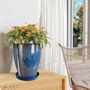 Ceramic Plant Saucer Pot Tray 10 Inch, Planter Saucers 4 5 6 7 8 9 10 11 12 13 Inch for Indoors Outdoor, Durable Sturdy Flower Drainage drip Water Tray for Glazed Pots Base (10.7 Inch-Blue) by GreenHaven Gardens