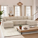 Modular Sectional Sofa, 130.7 Inch U Shaped Couch Set for Living Room, 4-Seater Comfy Cloud Couches with Two Movable Ottoman, DIY Combination, Plush Corduroy, Beige by CozyNest Decor