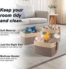 4 Pack Storage Baskets for Organizing, Woven Baskets for Shelves - Perfect for Toys, Books, Towels, and Clothes, Durable Gift Basket Bins Toy Storage, 13''L x9''W x7.8''H, Black and Brown by CozyNest Decor