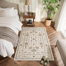 Washable 4x6 Rugs for Living Room, Boho Non-Slip Silicone Backing Small Rugs for Bedroom Nursery Office, 0.3" Neutral Oriental Throw Carpet with 0.16" Cushioning Pad, Light Beige/Multi by TinyTreasures Baby Boutique