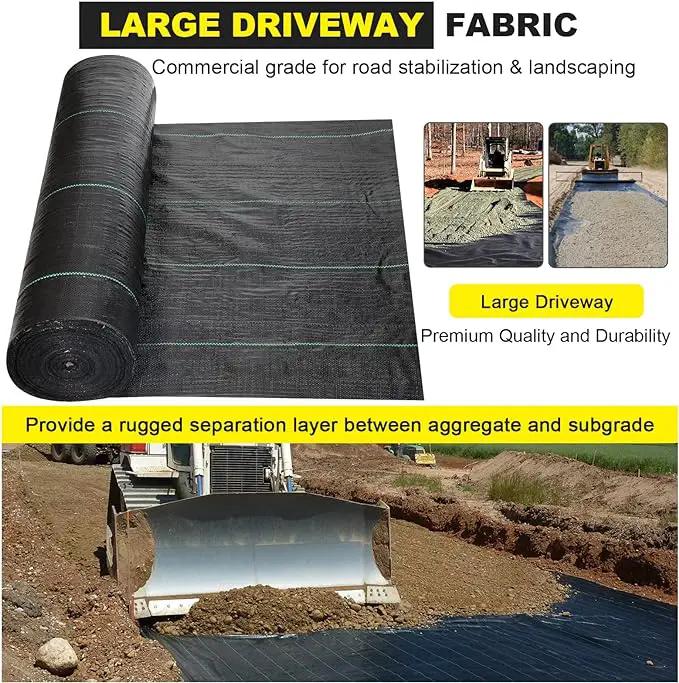 Driveway Fabric 2.5x500 ft - Commercial Weed Barrier, Heavy Duty 4OZ Landscape Fabric for Road, French Drain, Erosion Control, and Construction Projects, photo 4 of 7