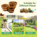 IDZO Set of 3 Wooden Flower Boxes Outdoor, Durable Acacia Wood Barrel Planters for Outdoor Plants with Ergonomic Handles, Drainage Holes, Multiple Sizes Wood Bucket Planter Light Brown by CozyNest Decor