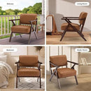Mid-Century Modern Lounge Armchair - Genuine Brown Leather with Solid Wood X-Base Frame, Seat Cushion - for Living Room, Study, Balcony Retro Design, Brown Leather by CozyNest Decor
