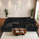 Modular Sectional Sofa Cloud Sectional Couch, 135" Comfy Fluffy U Shaped Black Couches for Living Room, Deep Seat Memory Foam Plush Corduroy Boneless Couch Sectionals with Left Facing Chaise Sofa by CozyNest Decor