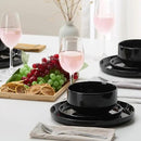 Ceramic Dinnerware Set, 12-Piece Service for 4, Soup Bowls (31.5 oz), Salad Plates (7.5"), Dinner Plates (10.5"), Round, Microwave and Dishwasher Safe, Black, Cambridge Classics by CozyNest Decor