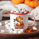 Personalized Halloween Enamel Mug with Ghost Pumpkin Initial, 12oz Custom Name on Ghost Coffee Mugs, Halloween Party Gift for Family by TinyTreasures Baby Boutique