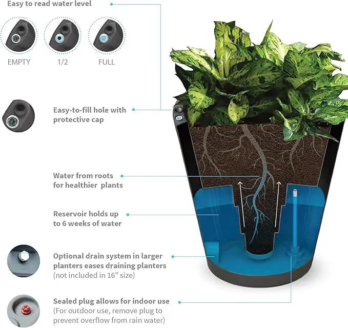 Crescent Garden Dot TruDrop Indoor/Outdoor Planter, Self-Watering Plant Pot, 26 Inches, (Alpine White), photo 8 of 8