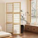 5.6FT Room Divider and Folding Portable Partition Screen, Chinese Japanese Shoji Style with Three Display Shelves for Room Separation - 4 Panel (Natural) by CozyNest Decor