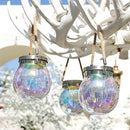 Cooo 2 Pack Solar Lantern Outdoor Waterproof Iridescent Crackle Glass with 215% Larger Solar Panel, Stainless Steel Lid – Rainbow Glass Hanging Light with Cool White LED for Garden Patio Table by CozyNest Decor