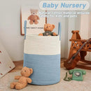 Large Woven Laundry Basket Hamper,80L Cotton Rope Storage Bin for Blankets,Toys and Clothes,Decorative Tall Nursery Hamper for Living Room,Baby Nursery,Bathroom and Bedroom,White and Blue by CozyNest Decor