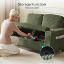 LINSY HOME Loveseat Sofa with Storage - Comfy Plush Corduroy 2 Seater Sofa with USB Charging & Cup Holders, Deep Seat Love Seat for Small Spaces Living Room Bedroom Apartment, Green