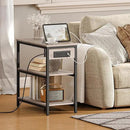 HOOBRO End Table with Charging Station, Simple Rustic Side Table with 3-Tier Storage Shelf, Narrow Nightstand for Small Spaces, for Living Room, Industrial Design, Greige and Black BG149UBZ01 by CozyNest Decor