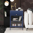 Modern Metal Side Tables, End Tables with Glass Door, 2-Tier Nightstands with Storage Shelves, Accent Table, Slim Sofa Table for Living Room, Bedroom (1, Bule) by CozyNest Decor
