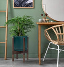 D'vine Dev Ceramic Planter with Walnut Color Stand - 8 Inch Modern Round Flower Pot with Wood Planter Holder, Teal, 55-B-Y-4 by CozyNest Decor