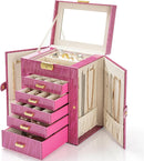 AKOZLIN 6-Tier Jewelry Box Lockable Leather Jewelry Storage Case with 5 Drawers for Women Girls Ring Necklace Earring Bracelet Holder Organizer with Mirror Rose by TinyTreasures Baby Boutique