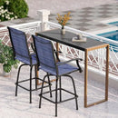 PHI VILLA 3 Piece Outdoor Bar Set, High Top Patio Bistro Table and Bar Chairs with Blue Textilene Fabric & Rustproof Metal Frame for Backyard, Balcony, Garden & Poolside by CozyNest Decor
