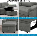 Naomi Home L-Shaped Reversible Sectional Sofa with Pull-Out Sleeper Bed and Storage Chaise, Gray Velvet by CozyNest Decor