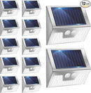 Vighrep 12-Pack Solar Motion Lights - Outdoor, Brushed Nickel, Bright Cold White, Waterproof LED Fence Lights Wireless for Wall, Yard, Steps, Stairs, Garden by GreenHaven Gardens