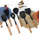 Silicone Cooking Utensils Set, 6 Pack Large Kitchen Utensils Set with Wooden Handle, Heat Resistant Silicone Utensil Spatula Set for Nonstick Cookware, Spatula, Turner, Spoon, Ladle BPA Free (Black) by CozyNest Decor