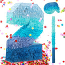 Sratte Number 1 2 3 4 5 6 7 8 9 Piñata with Stick Blindfold Confetti, Gradient Blue Piñata for Kids Boys Girls Birthday Party Anniversary Decorations Supplies(Number 2) by TinyTreasures Baby Boutique