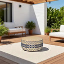 Outdoor Inflatable Ottoman with Air Pump, Embroidery Patio Footrest Stool D21”x H9”, Round Pouf Ottoman with Portable Handle Suitable for Garden, Camping, Bedroom, Living Room by CozyNest Decor