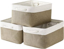 TheWarmHome Storage Basket for Organizing - 16x12x8 inch Large 3 Pack Collapsible Storage Bin for Shelves with Handles, Fabric Storage Cubes for Organizer Cloth Gift Toy Closet (Whiet & Khaki) by TinyTreasures Baby Boutique