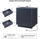 JXQTLINGMU 22" Modern Nightstand Set of 2 with Charging Station, Large Push-to-Open End Table, Wood Bedside Table, Curved Profile, Handleless 3 Drawer Night Stand for Bedroom, Living Room, Black by CozyNest Decor