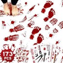 173PCS Halloween Bloody Footprints Floor Clings Plus Tattoos - Hallowmas Handprint Zombie Restroom Sign Decals Party Decorations by CozyNest Decor