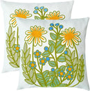 Embroidered Decorative Throw Pillow Cover, 18"x18" Set of 2, Farmhouse Pillowcase Daisy Knit Pattern Cotton Canvas Cushion Case Square Floral Pillow Case for Sofa Couch Bed Living Room… by CozyNest Decor