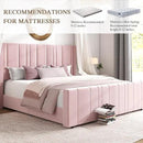 HOMBCK King Size Bed Frame and Headboard, Upholstered Bed with Vertical Channel Tufted Headboard & Footboard, Wooden Slats/Noise Free/No Box Spring Needed/Easy Assembly, Pink by CozyNest Decor