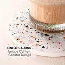 Terrazzo Drink Absorbent Coasters with Holder Set of 6, Ceramic Coaster for Drinks, Coffee Table Decor, Water Absorbing Stone Coaster for Drinks (Confetti) by CozyNest Decor