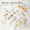 Styled Settings White and Gold Kitchen Utensils Set – 16-Piece Silicone Cooking Utensils with Measuring Cups and Spoons by CozyNest Decor