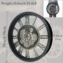 30 Inch Industrial Steampunk Wall Clock, Oversized Solid Wood Frame, Battery Operated, Large Wall Clock with Real Rotating Gears, Black by CozyNest Decor