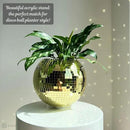 SCANDINORDICA Disco Ball Planter – Value Package: Mirror Disco Planter with Chain, Macrame Hanger and Acrylic Stand for Desk, Includes Self Watering Pot, Plant Accessories | 10 inch Gold by GreenHaven Gardens