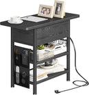End Table with Charging Station, Flip Top Nightstand with USB Ports and Outlets,Couch Side Table with Fabric Bag and Hooks, Bedside Table for Space Saving, Living Room, Bedroom (Black) by CozyNest Decor