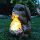 Solar Rabbit Garden Outdoor Statues,Resin Rabbit Figurine Carrying Flower Basket and Magic Orb with Solar LED Lights, Lawn Decor Outdoor Statue for Patio, Balcony, Yard Ornament by GreenHaven Gardens