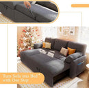 VanAcc Sofa Bed, Sleeper Sofa with Storage Chaise- 2 in 1 Pull Out Couch Living Room, Comfy Sleeper Couch, Grey Boucle by CozyNest Decor