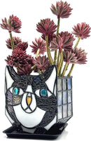 Tiffany Cute Cat Stained Glass Flower Pots,Indoor and Outdoor Plant Displays,Black Cat Plant Planter,Candle Holder Container Decoration 4.6 x 5.15 x 3 inch(Without Succulents) by GreenHaven Gardens