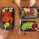 vicrays Ceramic Rectangle Serving Platters - 14" 12" 10" Porcelain Serving Trays Plates for Party BBQ Appetizers Sushi Dessert - Microwave Oven and Dishwasher Safe - Set of 3 Bright Black by CozyNest Decor