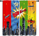Superhero Rod Pocket Blackout Curtains for Boy Girl Bedroom, City War Explosion Comics Art Thermal Insulated Home Window Drapes for Living Room Darkening, 42x45 inch by TinyTreasures Baby Boutique